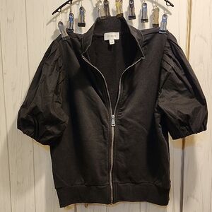 Evereve Black Bomber Jacket with Puff Sleeves